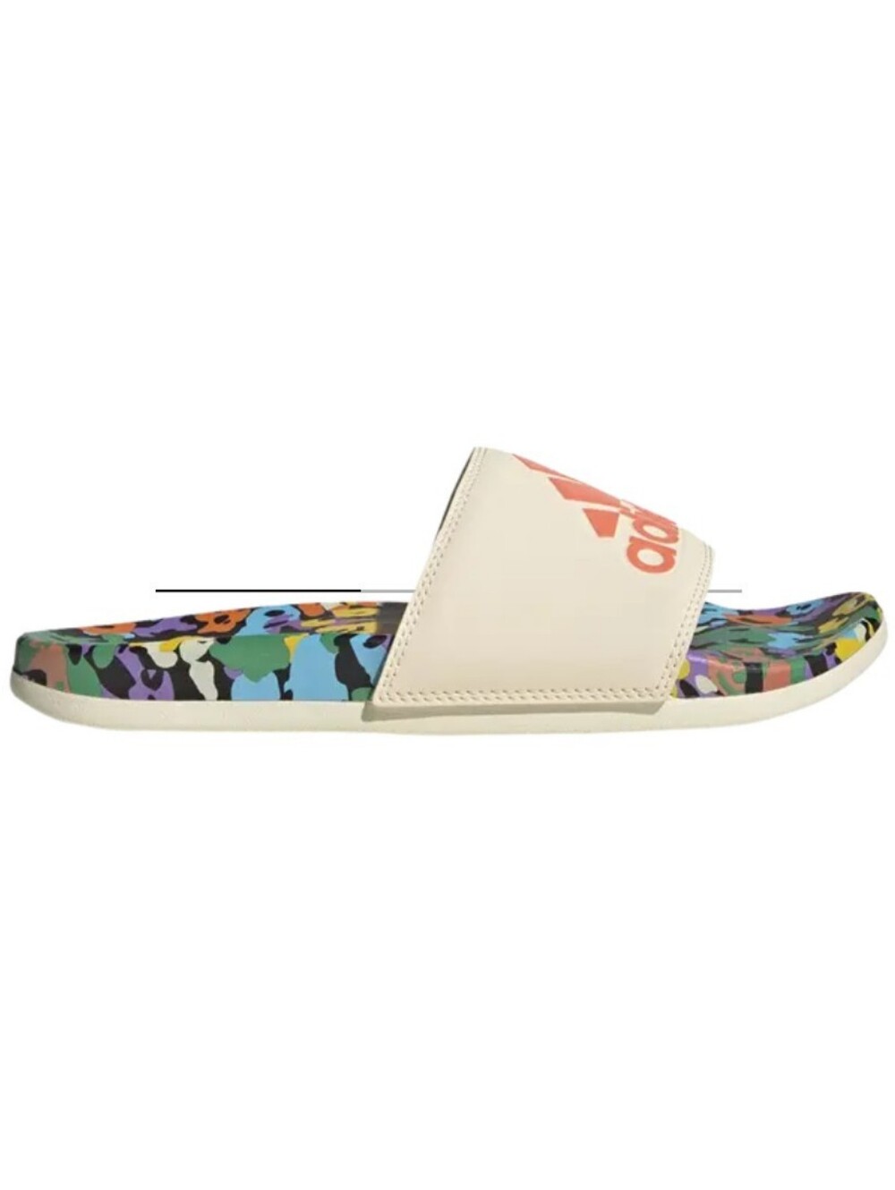 adidas Farm Rio Adilette Cream Strap Slide with Multicolor Floral Footbed